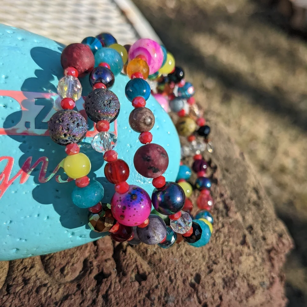 NEW Jasper Crystals LAVA Stone Blue Opal Bracelet Colorful Cute handmade - Picture 6 of 9